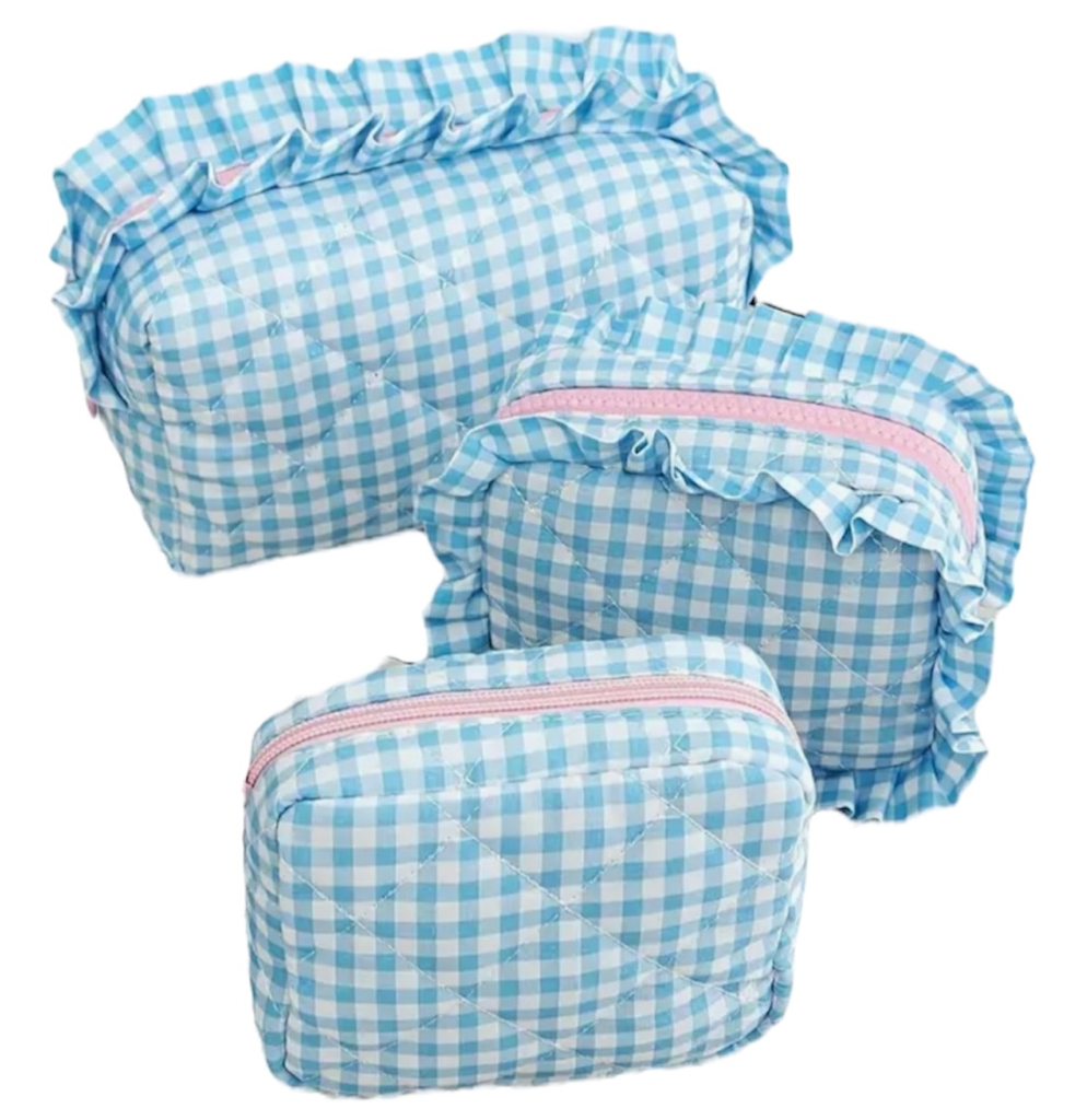 Pack de 3 Neceseres (CUADRO VICHY AZUL, SIN BORDADO, Sin bordado)